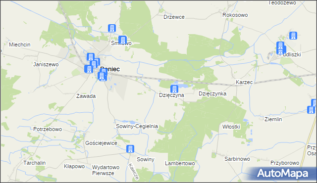 mapa Dzięczyna, Dzięczyna na mapie Targeo