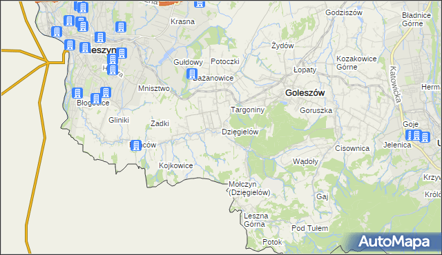 mapa Dzięgielów, Dzięgielów na mapie Targeo