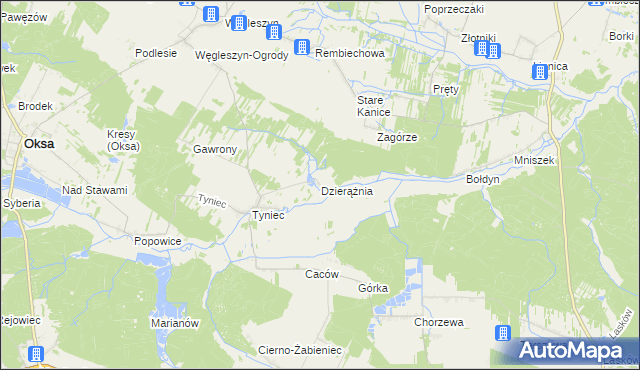 mapa Dzierążnia gmina Oksa, Dzierążnia gmina Oksa na mapie Targeo