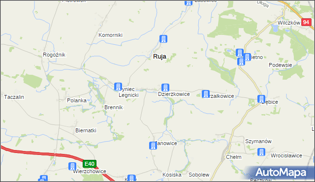 mapa Dzierżkowice gmina Ruja, Dzierżkowice gmina Ruja na mapie Targeo