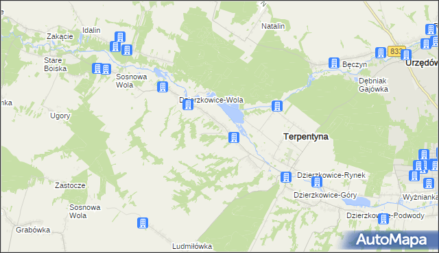 mapa Dzierzkowice-Zastawie, Dzierzkowice-Zastawie na mapie Targeo