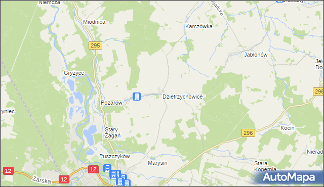 mapa Dzietrzychowice, Dzietrzychowice na mapie Targeo