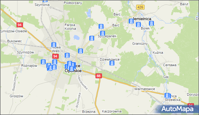 mapa Dziewkowice, Dziewkowice na mapie Targeo