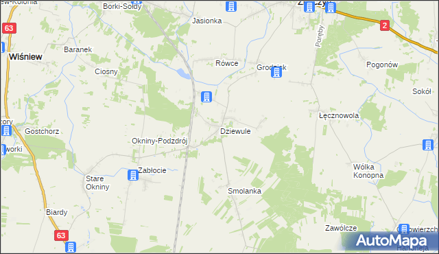 mapa Dziewule, Dziewule na mapie Targeo