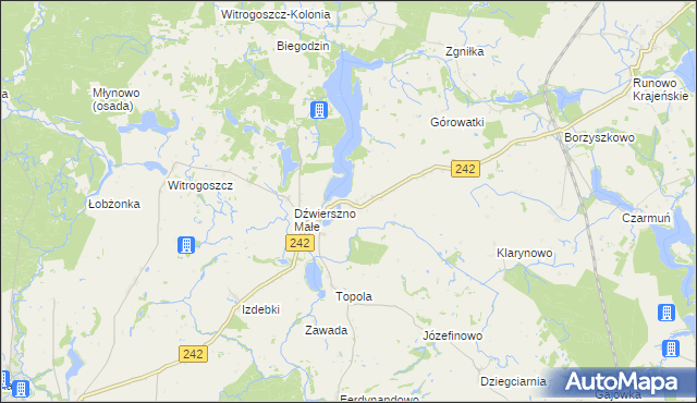 mapa Dźwierszno Wielkie, Dźwierszno Wielkie na mapie Targeo