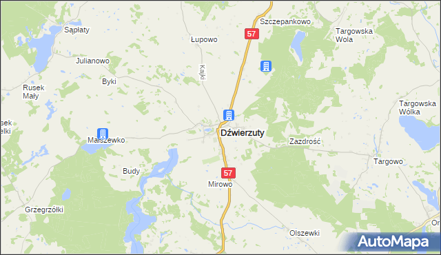 mapa Dźwierzuty, Dźwierzuty na mapie Targeo