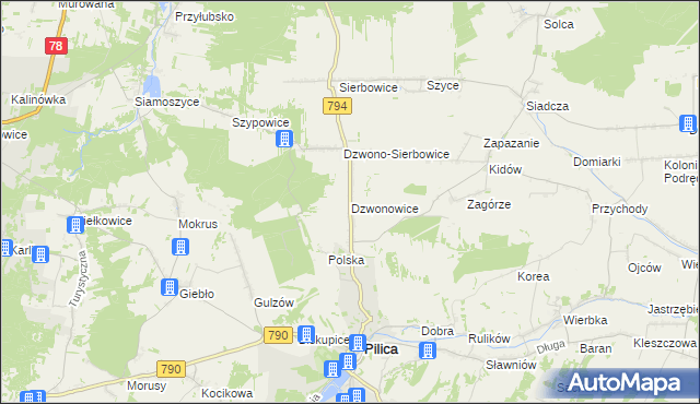 mapa Dzwonowice, Dzwonowice na mapie Targeo