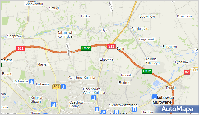 mapa Elizówka gmina Niemce, Elizówka gmina Niemce na mapie Targeo