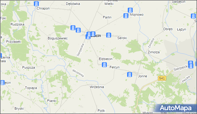 mapa Elżbiecin gmina Lutocin, Elżbiecin gmina Lutocin na mapie Targeo