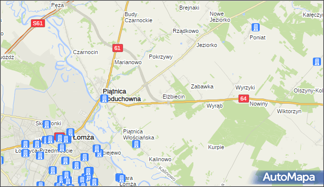 mapa Elżbiecin gmina Piątnica, Elżbiecin gmina Piątnica na mapie Targeo