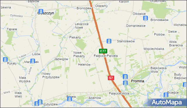 mapa Falęcice-Parcela, Falęcice-Parcela na mapie Targeo