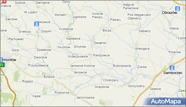 mapa Faliszowice, Faliszowice na mapie Targeo