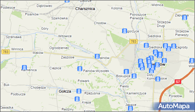 mapa Falniów, Falniów na mapie Targeo