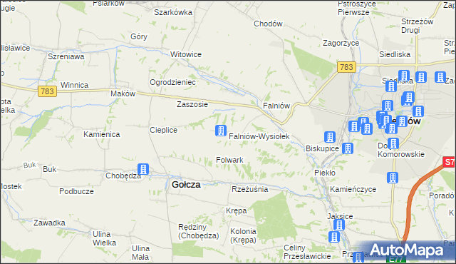 mapa Falniów-Wysiołek, Falniów-Wysiołek na mapie Targeo