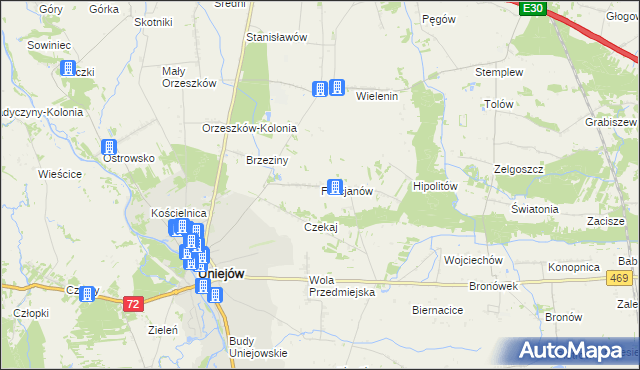 mapa Felicjanów gmina Uniejów, Felicjanów gmina Uniejów na mapie Targeo