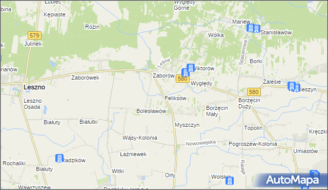 mapa Feliksów gmina Leszno, Feliksów gmina Leszno na mapie Targeo