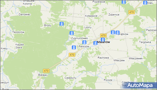 mapa Feliksów gmina Malanów, Feliksów gmina Malanów na mapie Targeo