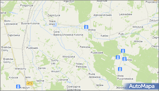 mapa Feliksów gmina Poddębice, Feliksów gmina Poddębice na mapie Targeo