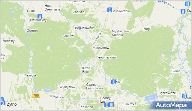 mapa Ferdynandów gmina Żytno, Ferdynandów gmina Żytno na mapie Targeo