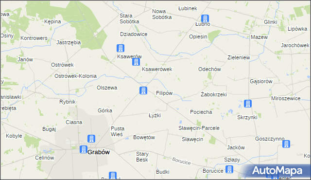 mapa Filipów gmina Grabów, Filipów gmina Grabów na mapie Targeo