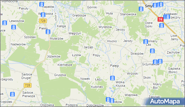 mapa Filipy gmina Radoszyce, Filipy gmina Radoszyce na mapie Targeo