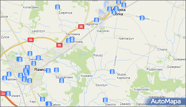 mapa Folusz gmina Rawicz, Folusz gmina Rawicz na mapie Targeo