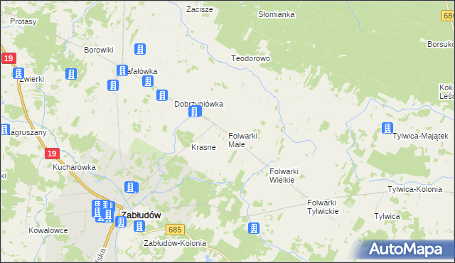 mapa Folwarki Małe, Folwarki Małe na mapie Targeo