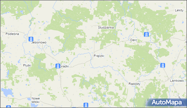 mapa Frączki gmina Dywity, Frączki gmina Dywity na mapie Targeo