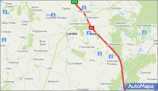 mapa Franciszków gmina Łanięta, Franciszków gmina Łanięta na mapie Targeo