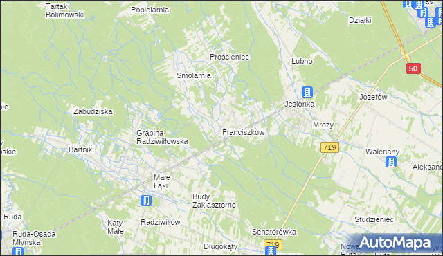 mapa Franciszków gmina Wiskitki, Franciszków gmina Wiskitki na mapie Targeo