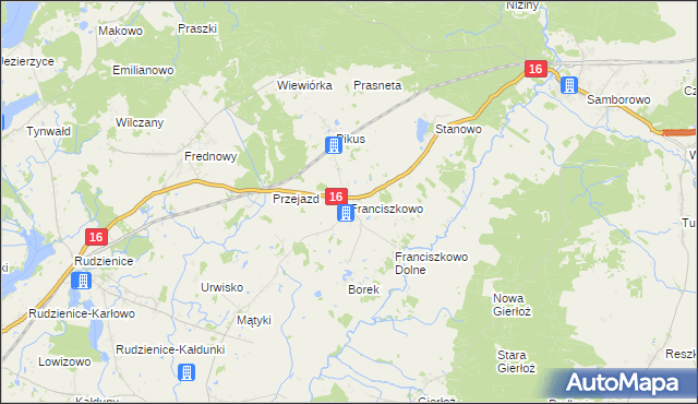 mapa Franciszkowo gmina Iława, Franciszkowo gmina Iława na mapie Targeo