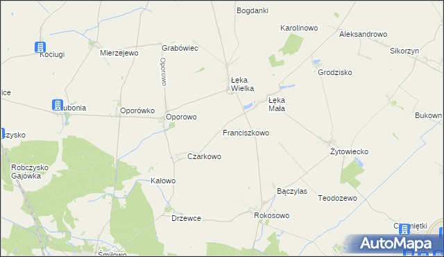 mapa Franciszkowo gmina Poniec, Franciszkowo gmina Poniec na mapie Targeo