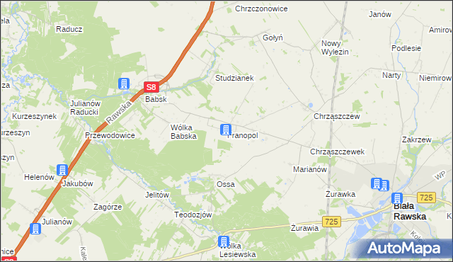 mapa Franopol gmina Biała Rawska, Franopol gmina Biała Rawska na mapie Targeo