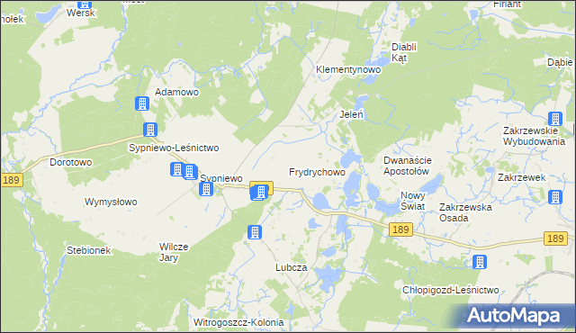 mapa Frydrychowo gmina Więcbork, Frydrychowo gmina Więcbork na mapie Targeo