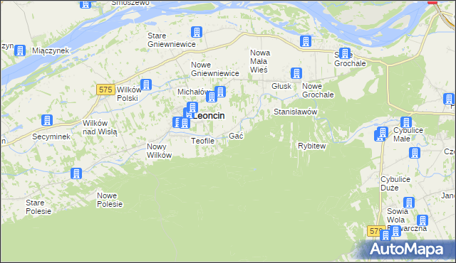 mapa Gać gmina Leoncin, Gać gmina Leoncin na mapie Targeo