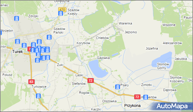 mapa Gajówka gmina Przykona, Gajówka gmina Przykona na mapie Targeo