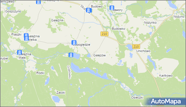 mapa Gałęzów gmina Dębnica Kaszubska, Gałęzów gmina Dębnica Kaszubska na mapie Targeo