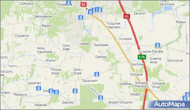 mapa Garbów gmina Tuszyn, Garbów gmina Tuszyn na mapie Targeo