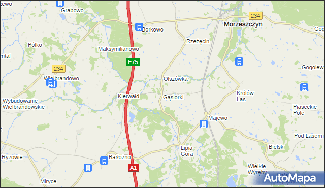 mapa Gąsiorki, Gąsiorki na mapie Targeo