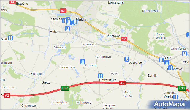 mapa Gąsiorowo gmina Nekla, Gąsiorowo gmina Nekla na mapie Targeo