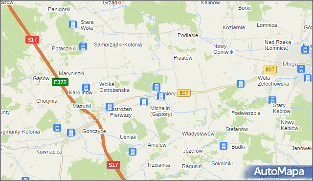 mapa Gąsiory gmina Żelechów, Gąsiory gmina Żelechów na mapie Targeo