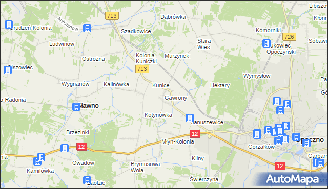 mapa Gawrony gmina Sławno, Gawrony gmina Sławno na mapie Targeo