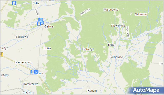 mapa Gębiczyn, Gębiczyn na mapie Targeo