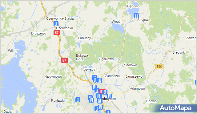 mapa Gęsikowo, Gęsikowo na mapie Targeo