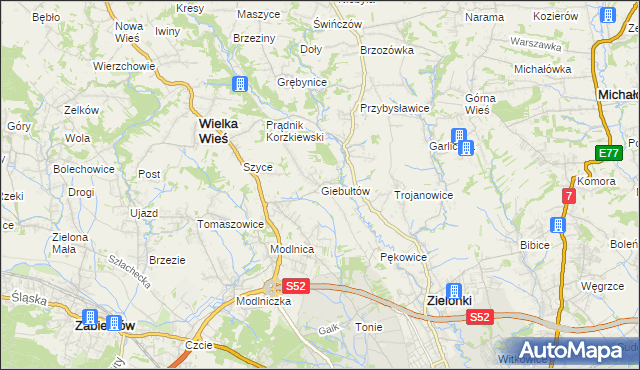 mapa Giebułtów gmina Wielka Wieś, Giebułtów gmina Wielka Wieś na mapie Targeo