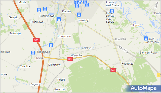mapa Giełczyn gmina Łomża, Giełczyn gmina Łomża na mapie Targeo