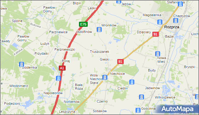 mapa Gieski, Gieski na mapie Targeo