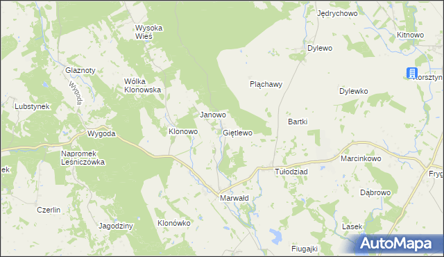 mapa Giętlewo, Giętlewo na mapie Targeo