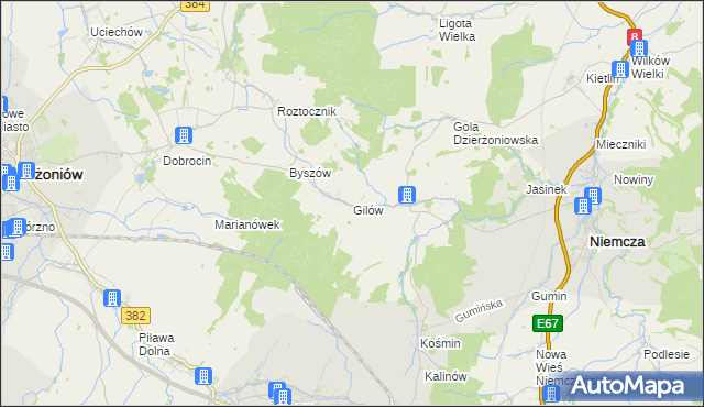 mapa Gilów gmina Niemcza, Gilów gmina Niemcza na mapie Targeo