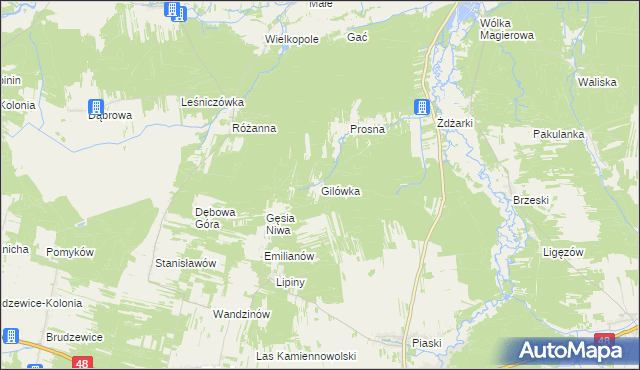 mapa Gilówka gmina Nowe Miasto nad Pilicą, Gilówka gmina Nowe Miasto nad Pilicą na mapie Targeo